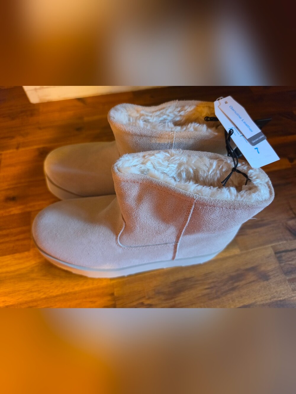 Time & True Cozy Faux-Shearling Short Winter Boots - Beige